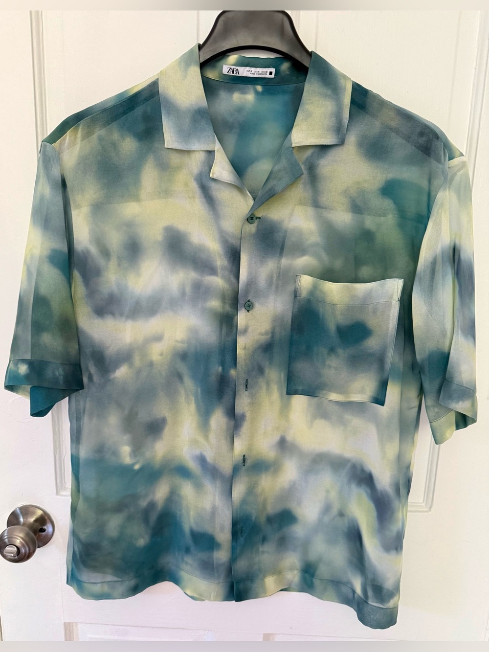 Zara Teal & Yellow Short-Sleeve Button-Down Shirt